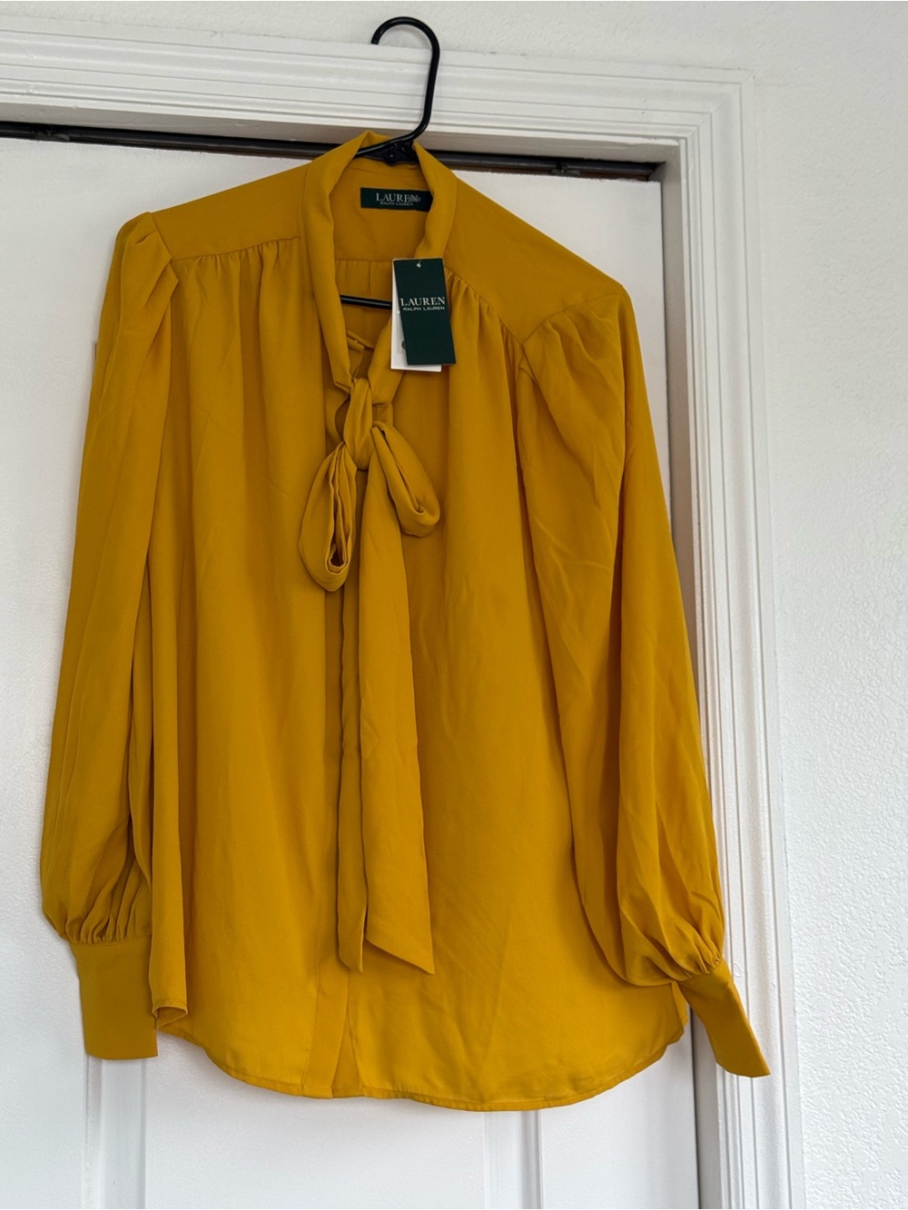 Lauren Ralph Lauren Mustard Yellow Tie-Neck Blouse